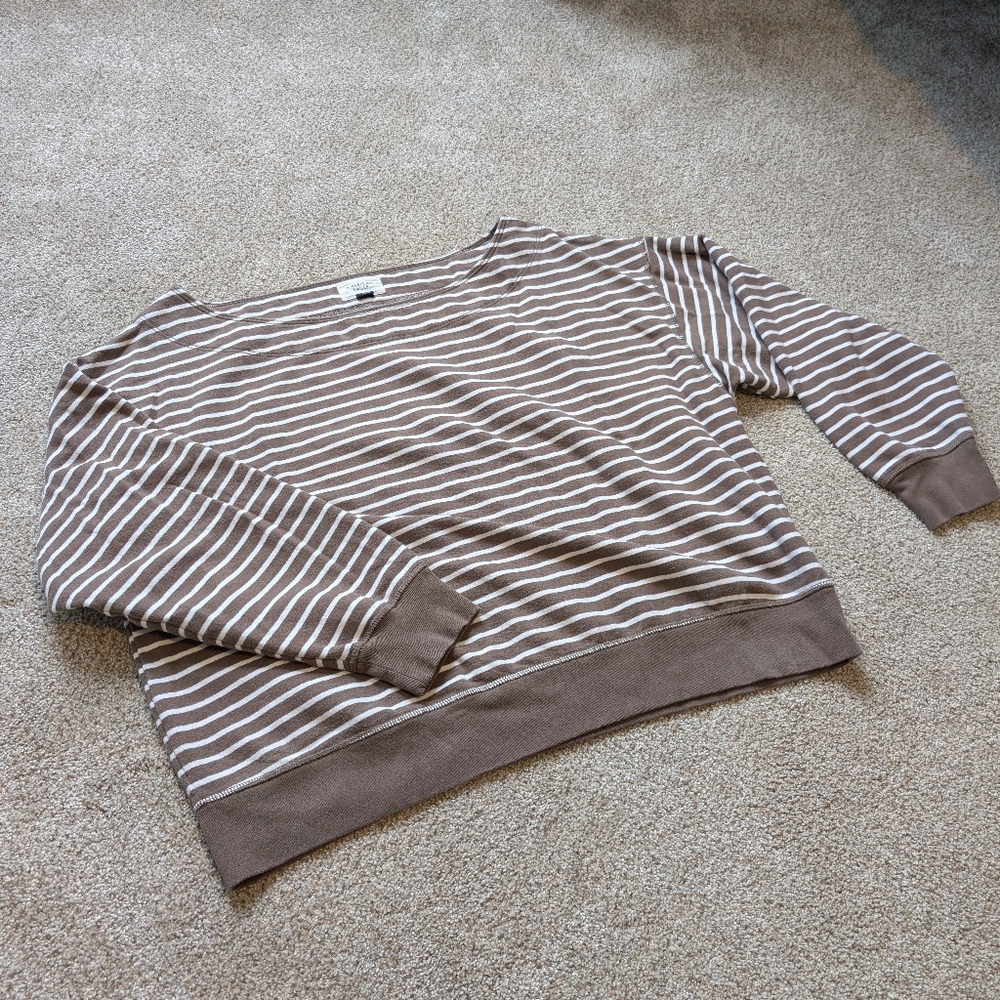 American Eagle Outfitters Taupe and Cream Striped Sweater